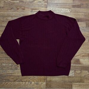 Men's Classic Burgundy Knitted Turtleneck Sweater Size Large